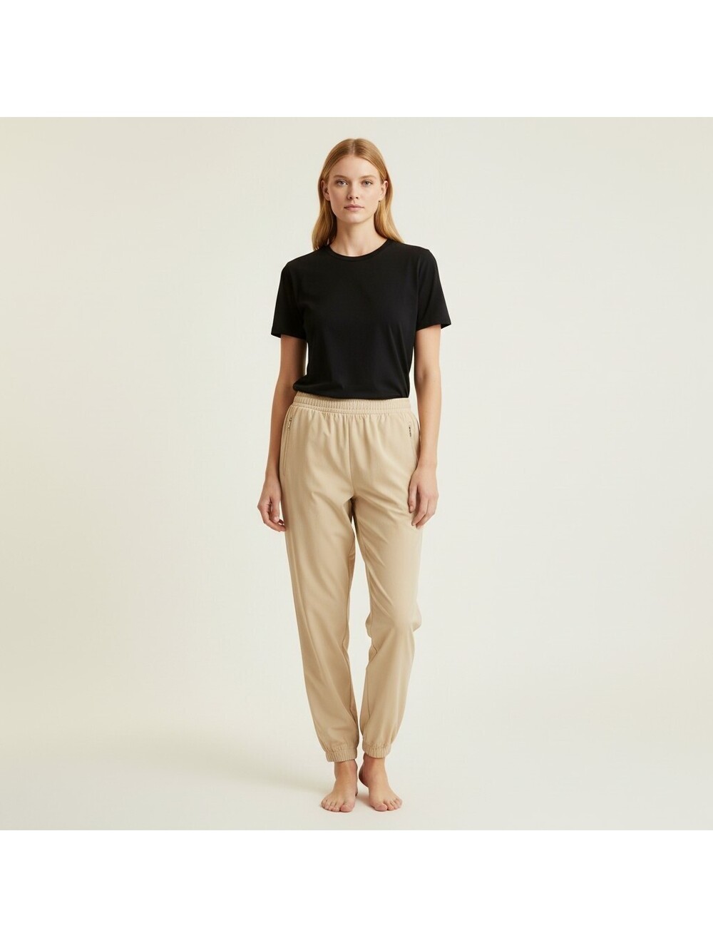 Old Navy Activewear Track Pants Women L Large Beige Elastic Waist Pockets Gym